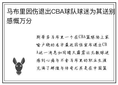 马布里因伤退出CBA球队球迷为其送别感慨万分